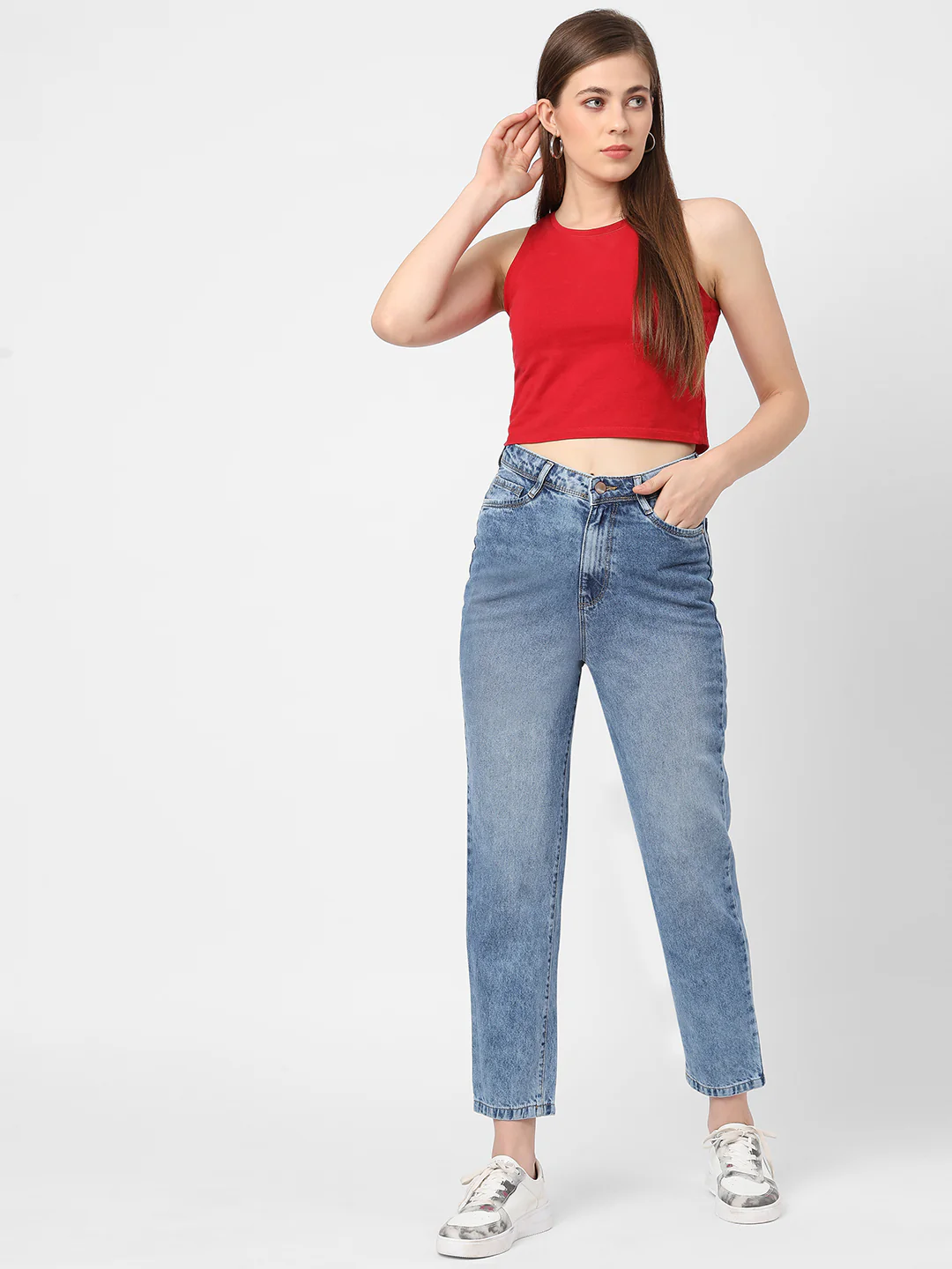 Women Light Blue High-Rise Mom Fit Jeans - Image 2