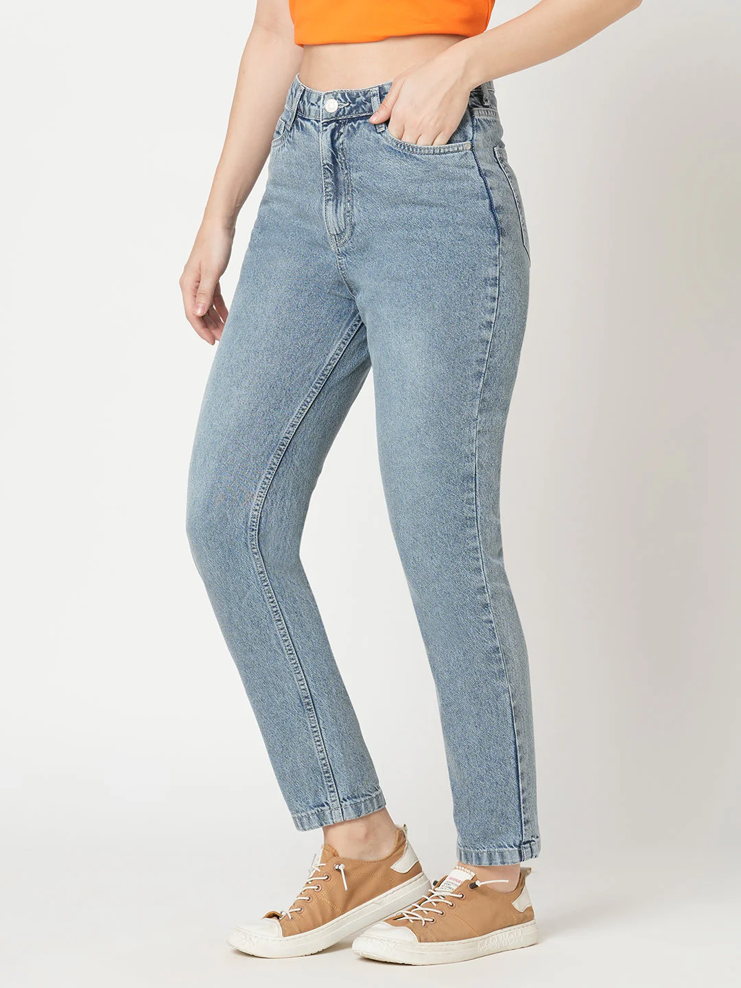 Women Light Blue High-Rise Mom Fit Jeans - Image 5
