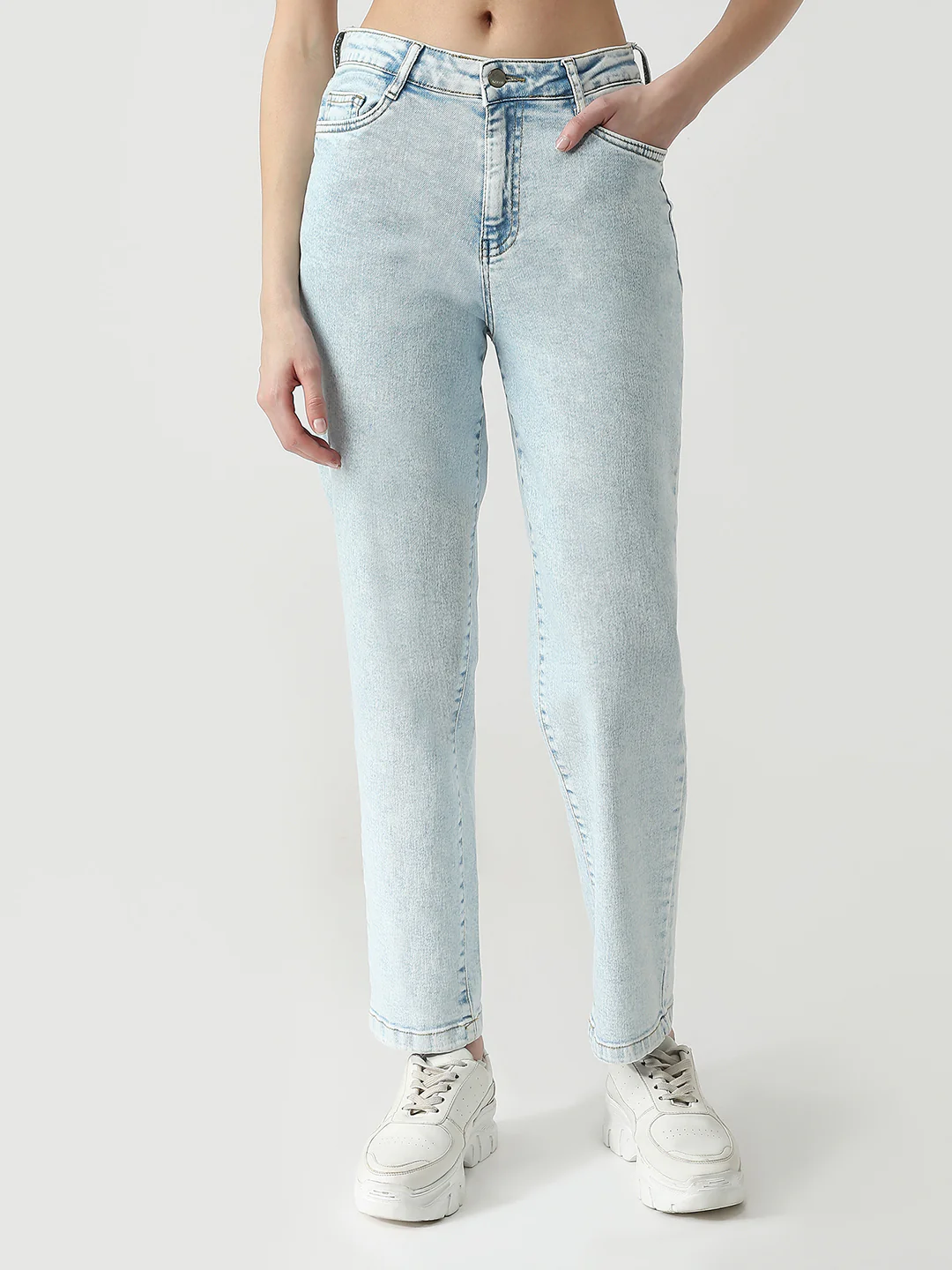 Women Light Blue High-Rise Mom Fit Jeans - Image 2