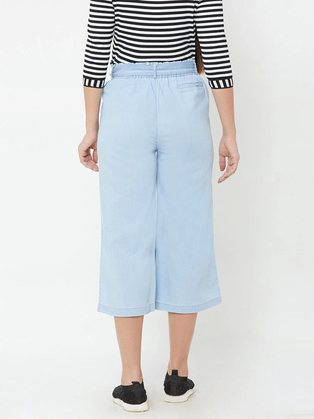 Women Light Blue High-Rise Paper Bag Pants - Image 3