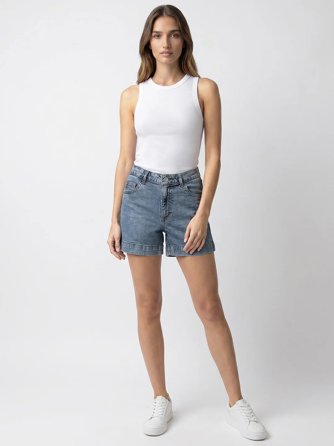 Women Light Blue High-Rise Short - Image 4