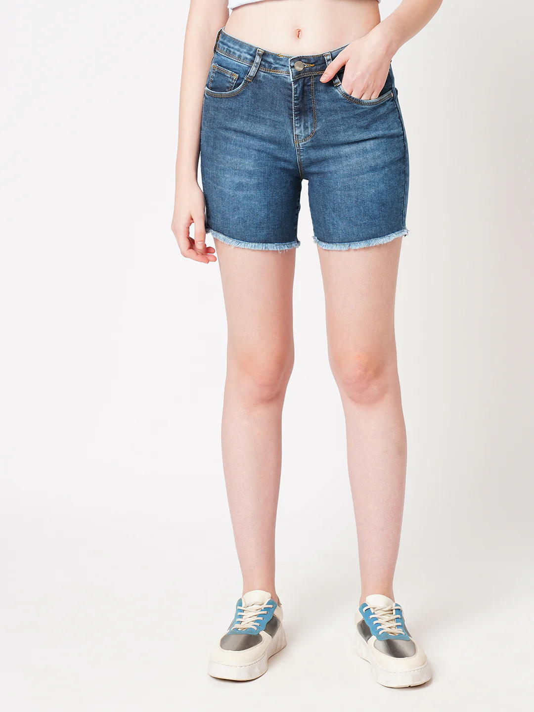 Women Light Blue High-Rise Shorts - Image 2