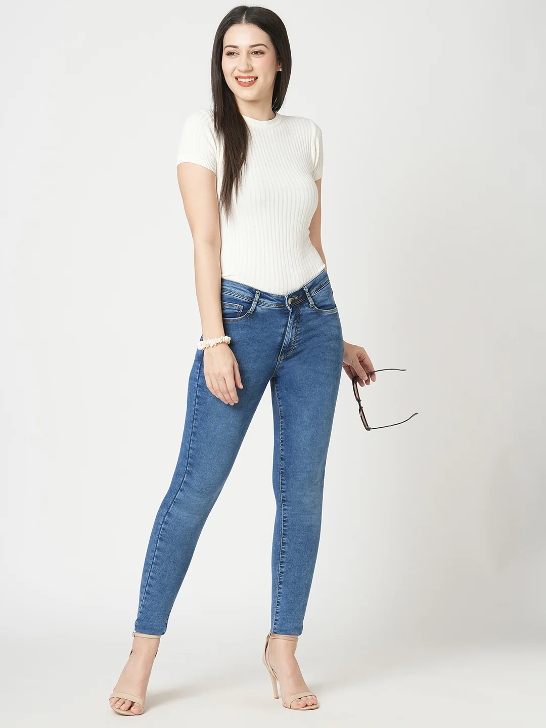 Women Light Blue High-Rise Skinny Jeans - Image 4