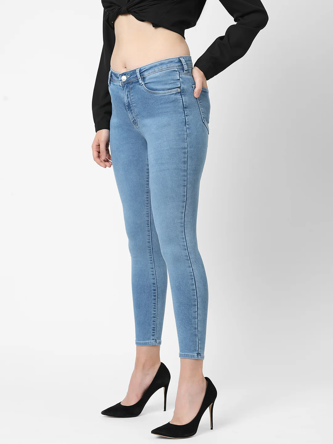 Women Light Blue High-Rise Skinny Jeans - Image 6