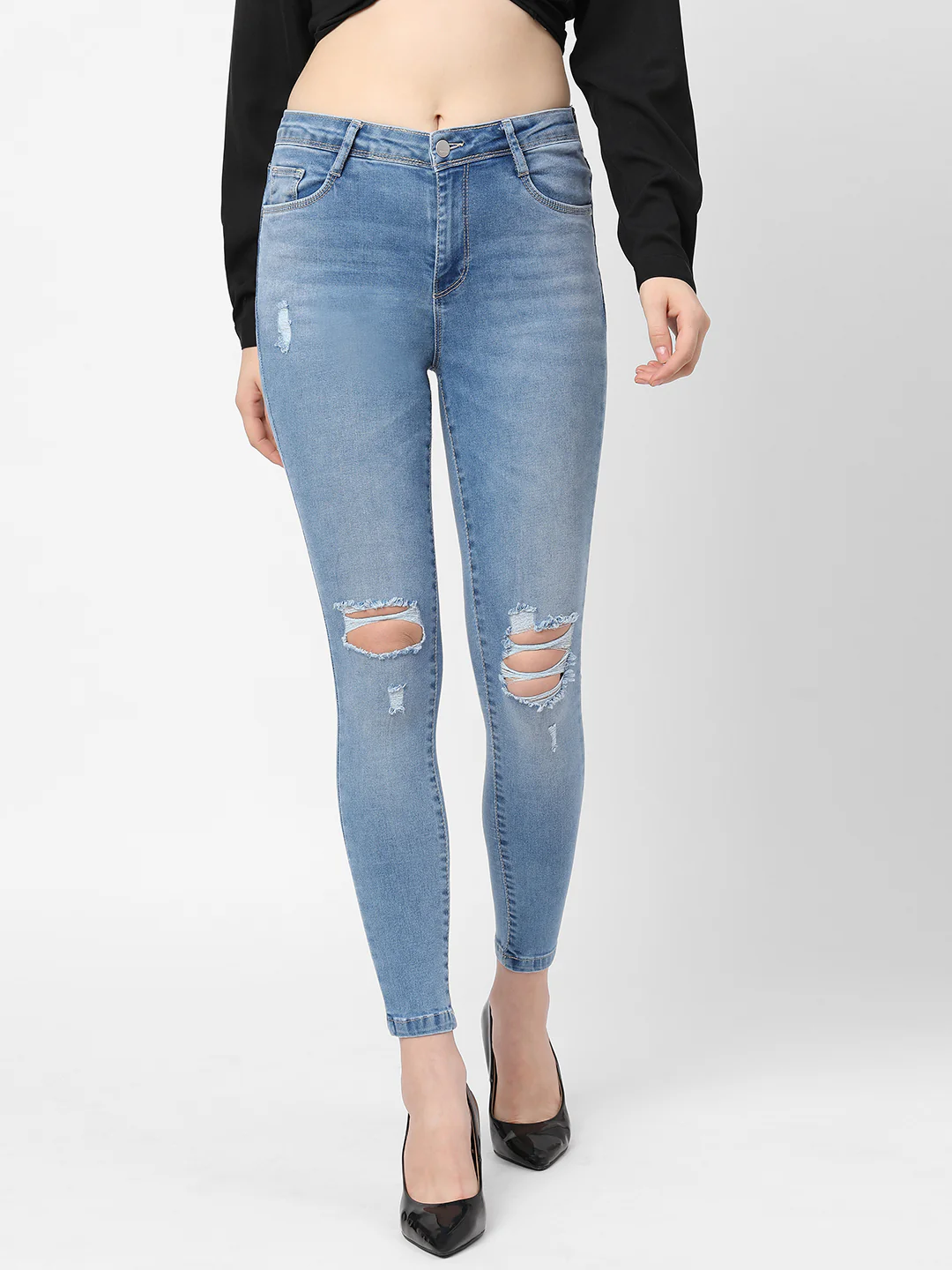 Women Light Blue High-Rise Skinny Jeans - Image 2