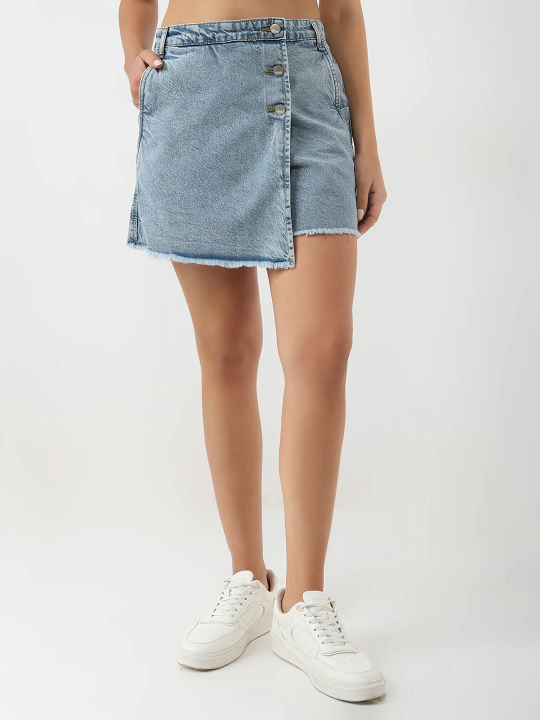 Women Light Blue High-Rise Skort - Image 2