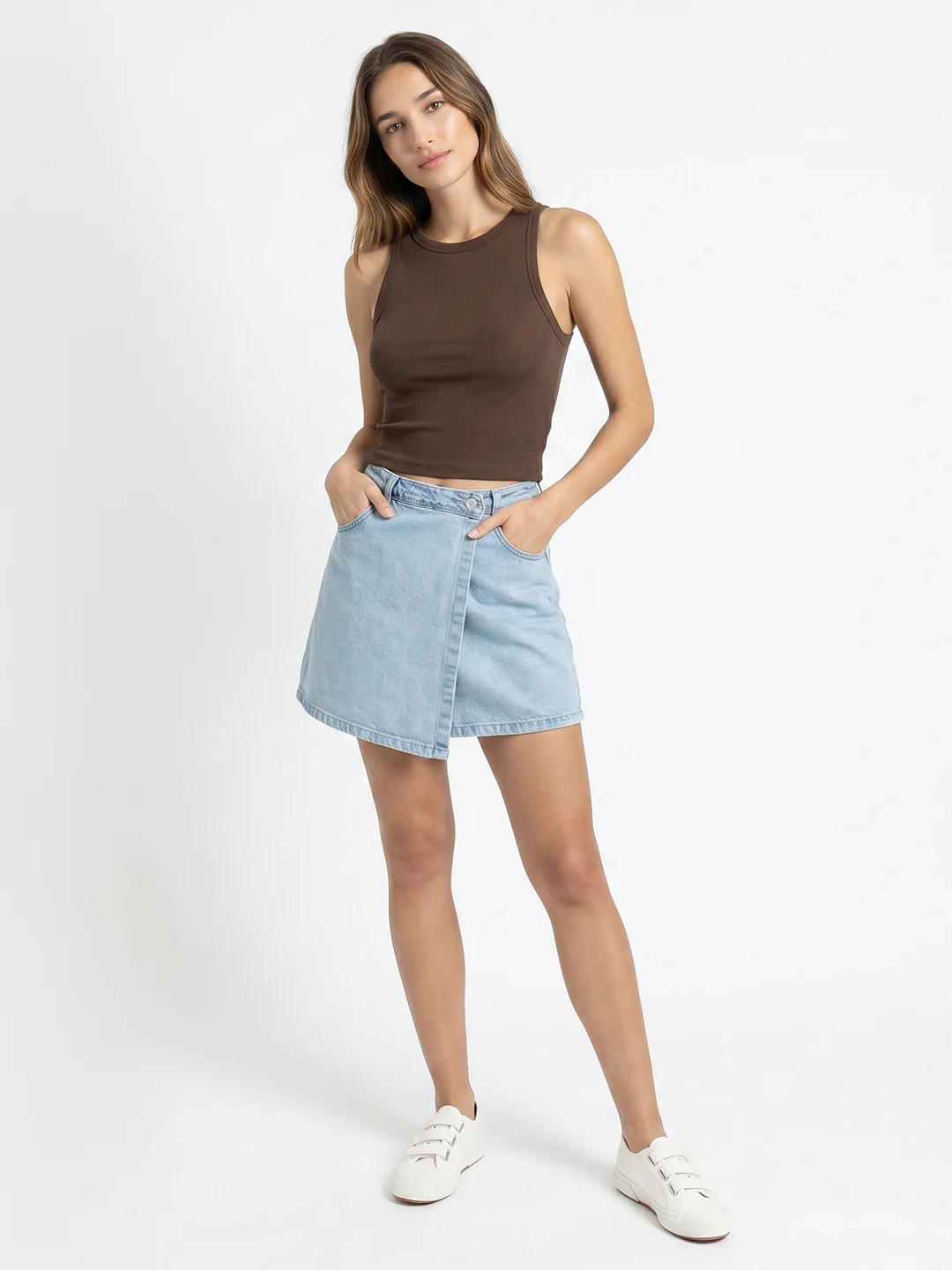 Women Light Blue High-Rise Skorts - Image 4