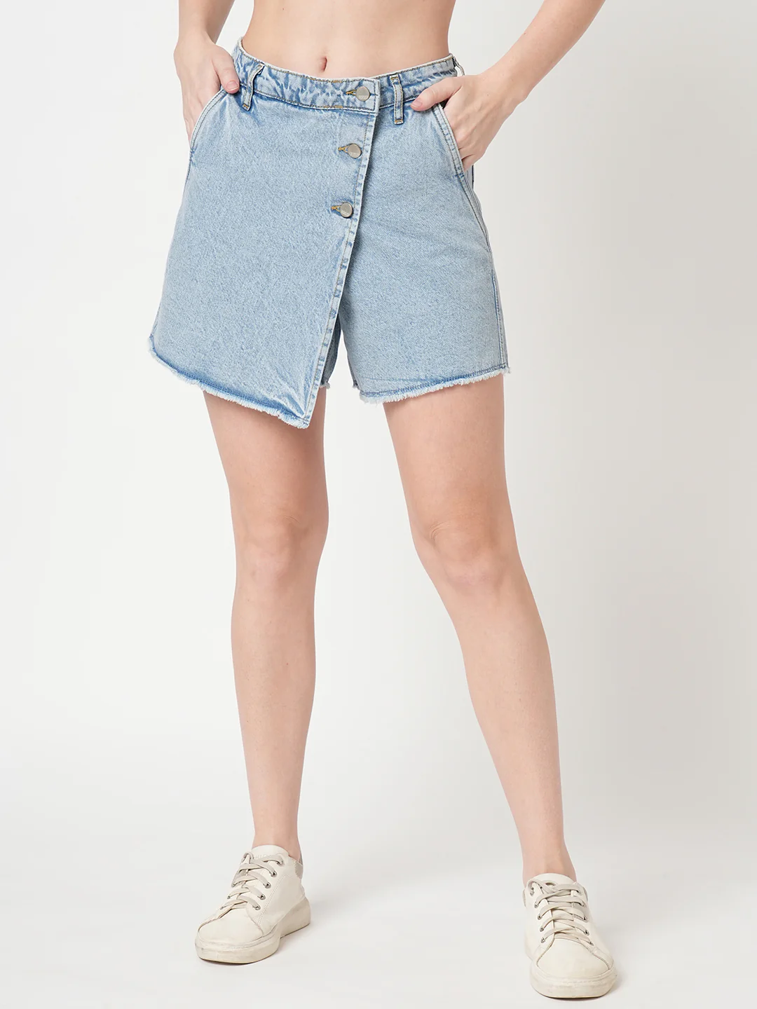 Women Light Blue High-Rise Skorts - Image 2