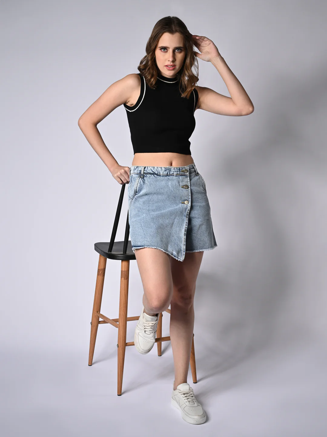 Women Light Blue High-Rise Skorts