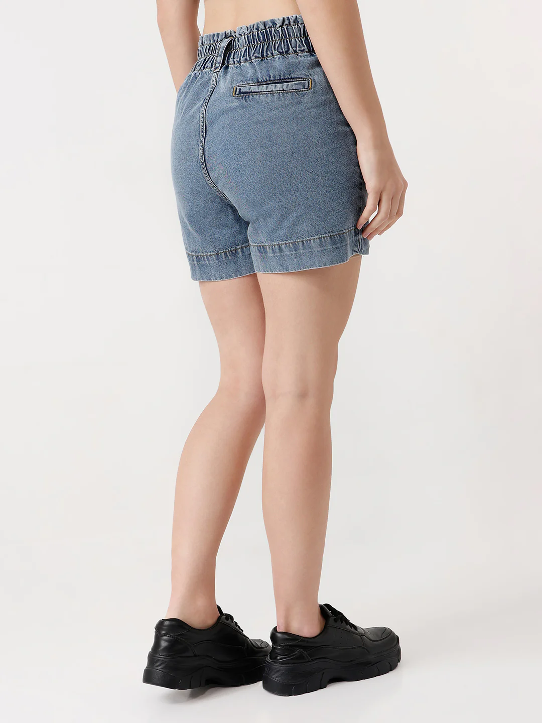 Women Light Blue High-Rise Slim Shorts - Image 3