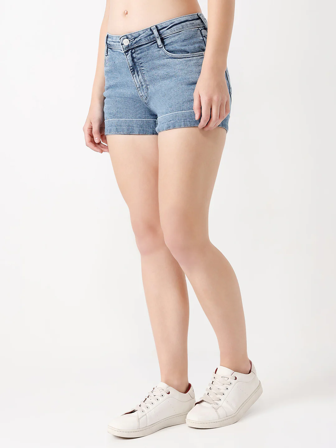 Women Light Blue High-Rise Slim Shorts - Image 5