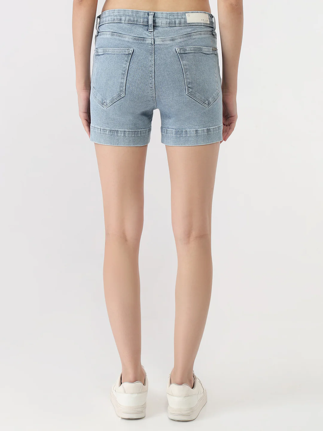 Women Light Blue High-Rise Slim Shorts - Image 3