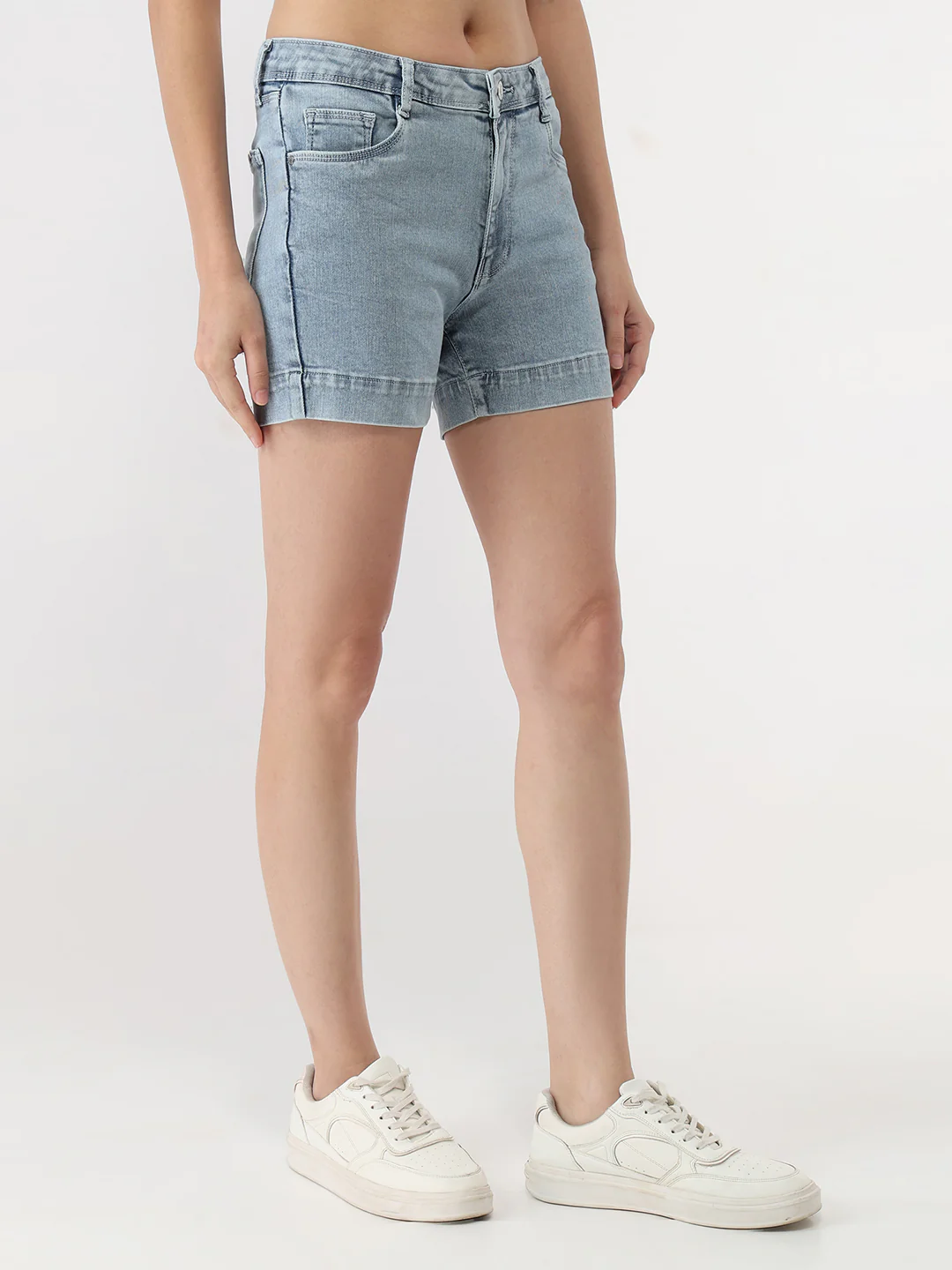 Women Light Blue High-Rise Slim Shorts - Image 5