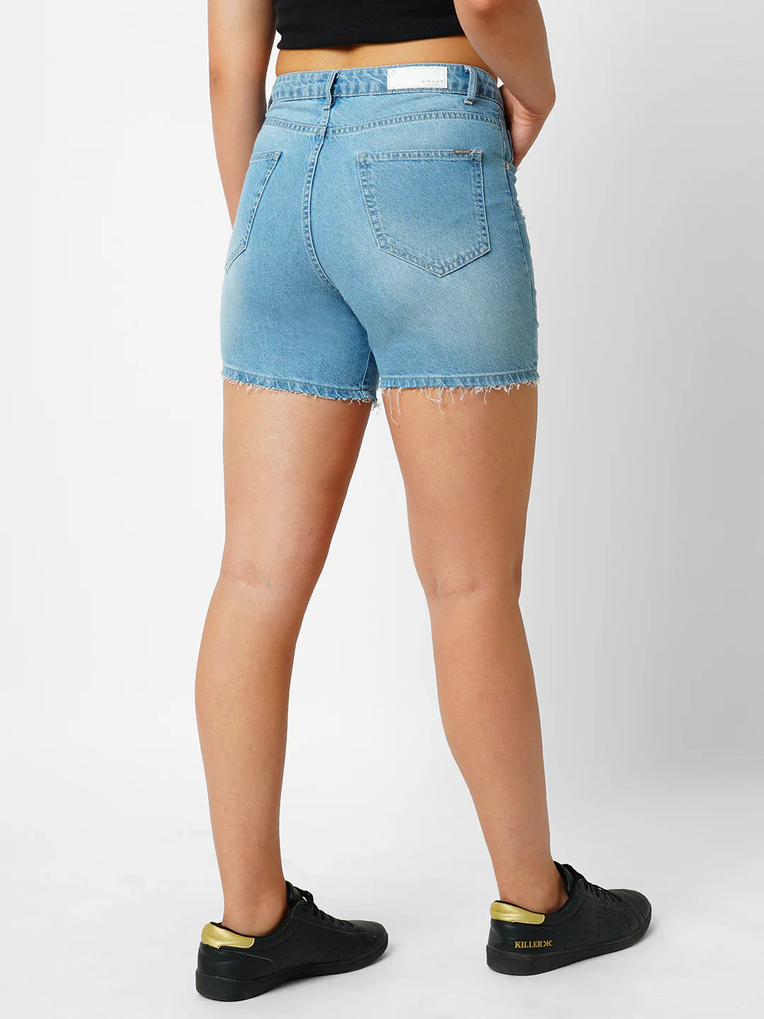 Women Light Blue High-Rise Slim Shorts - Image 3