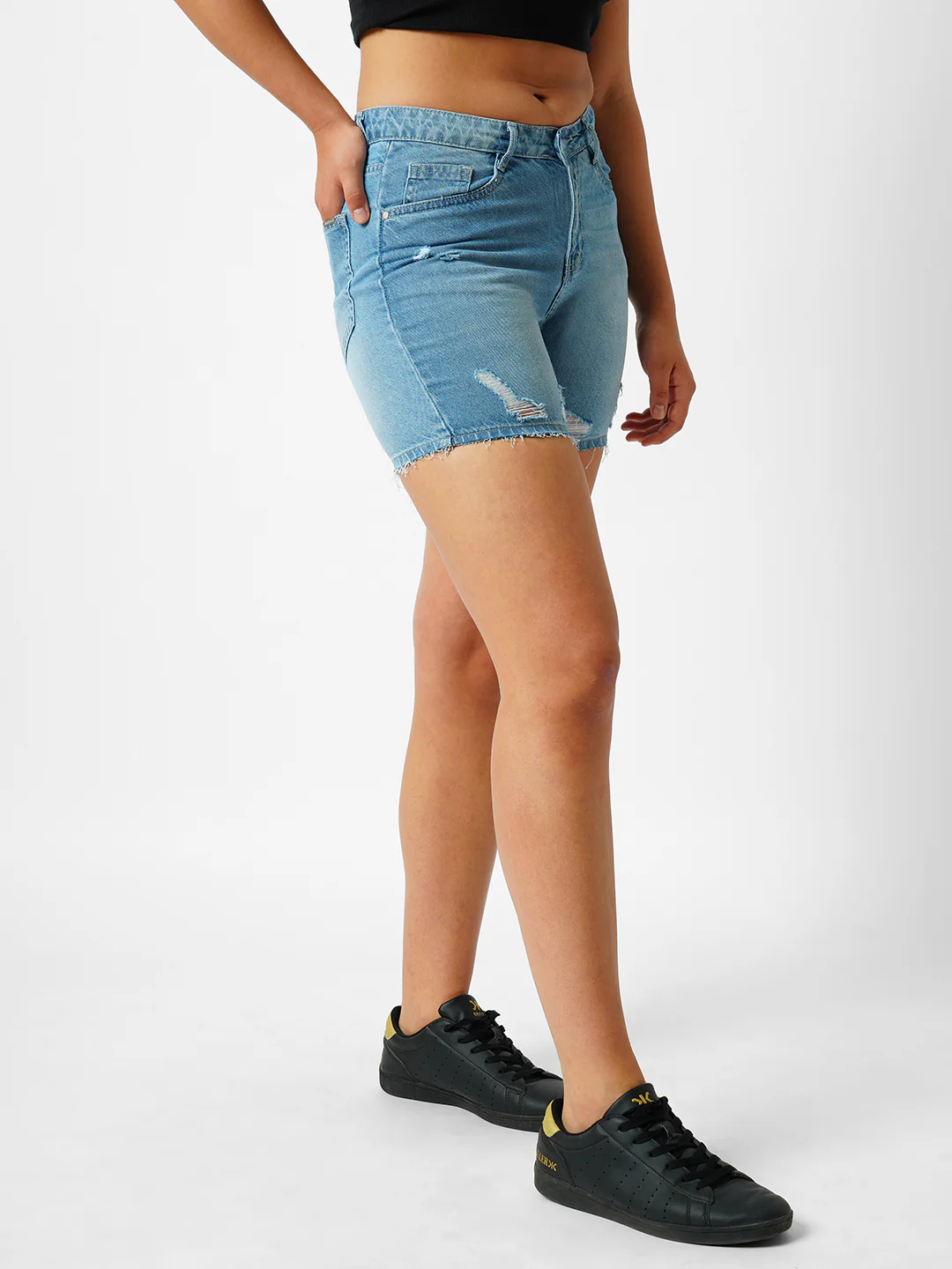 Women Light Blue High-Rise Slim Shorts - Image 5