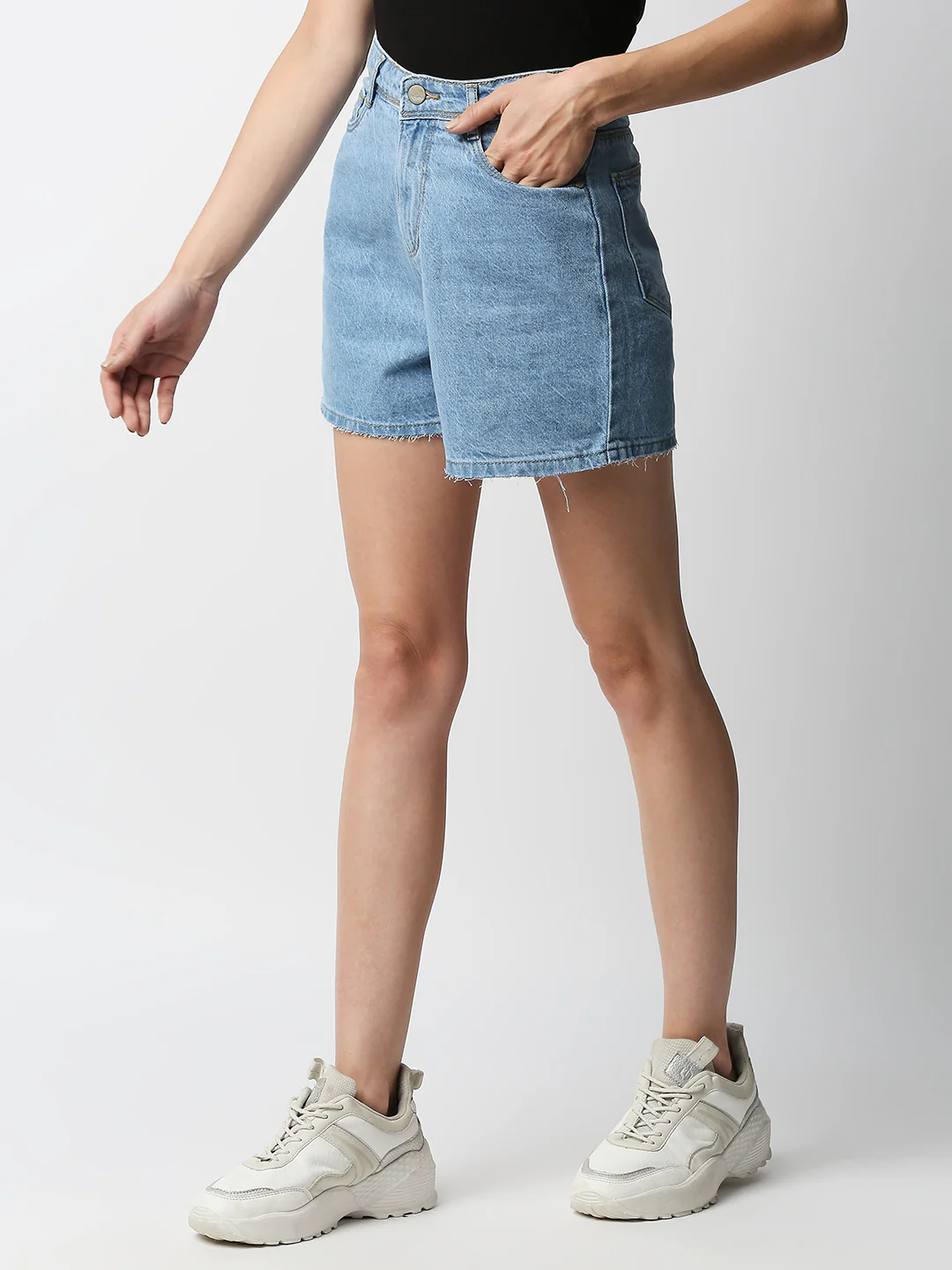 Women Light Blue High-Rise Slim Shorts - Image 5