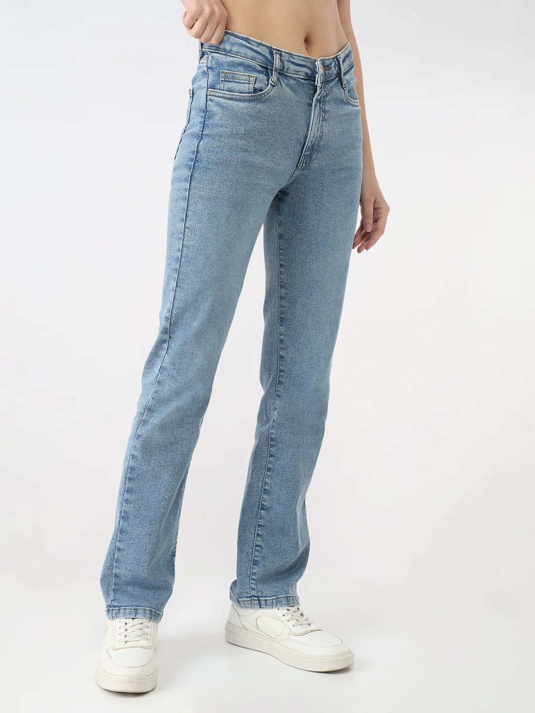 Women Light Blue High-Rise Slim Straight Fit Jeans - Image 5