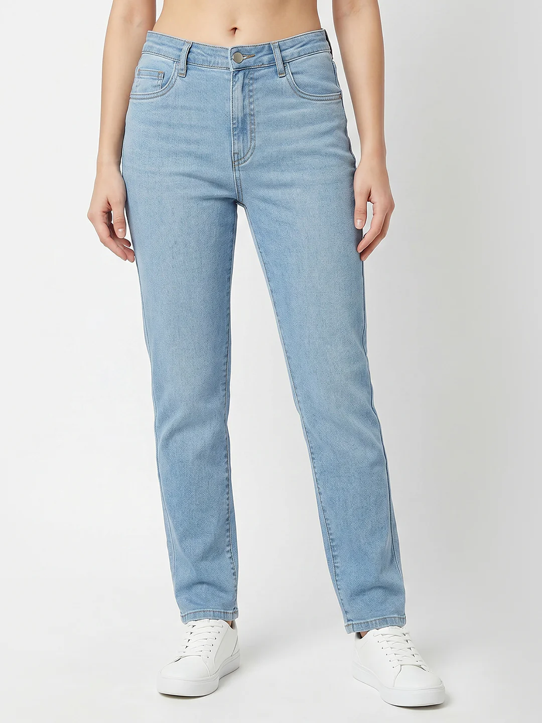 Women Light Blue High-Rise Slim Straight Fit Jeans - Image 2