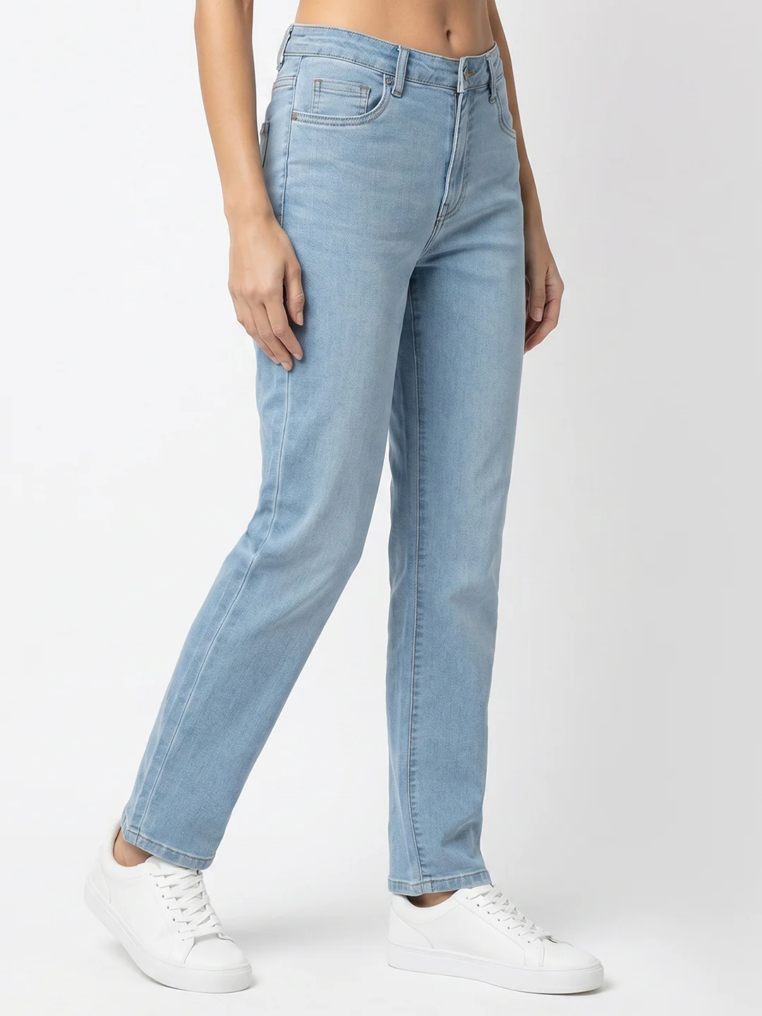 Women Light Blue High-Rise Slim Straight Fit Jeans - Image 6