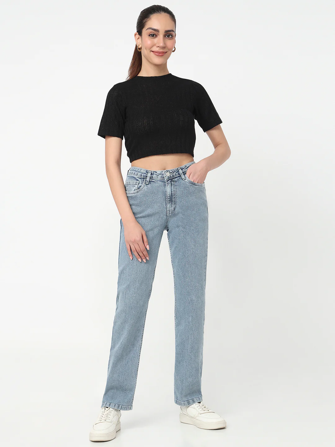 Women Light Blue High-Rise Slim Straight Fit Jeans - Image 4