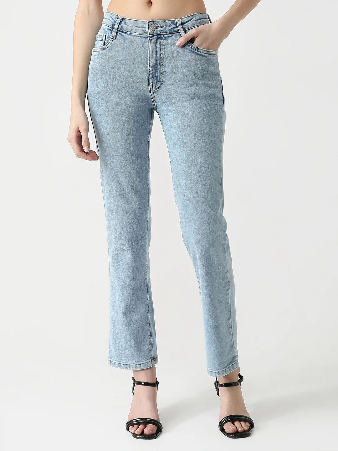 Women Light Blue High-Rise Slim Straight Jeans - Image 2
