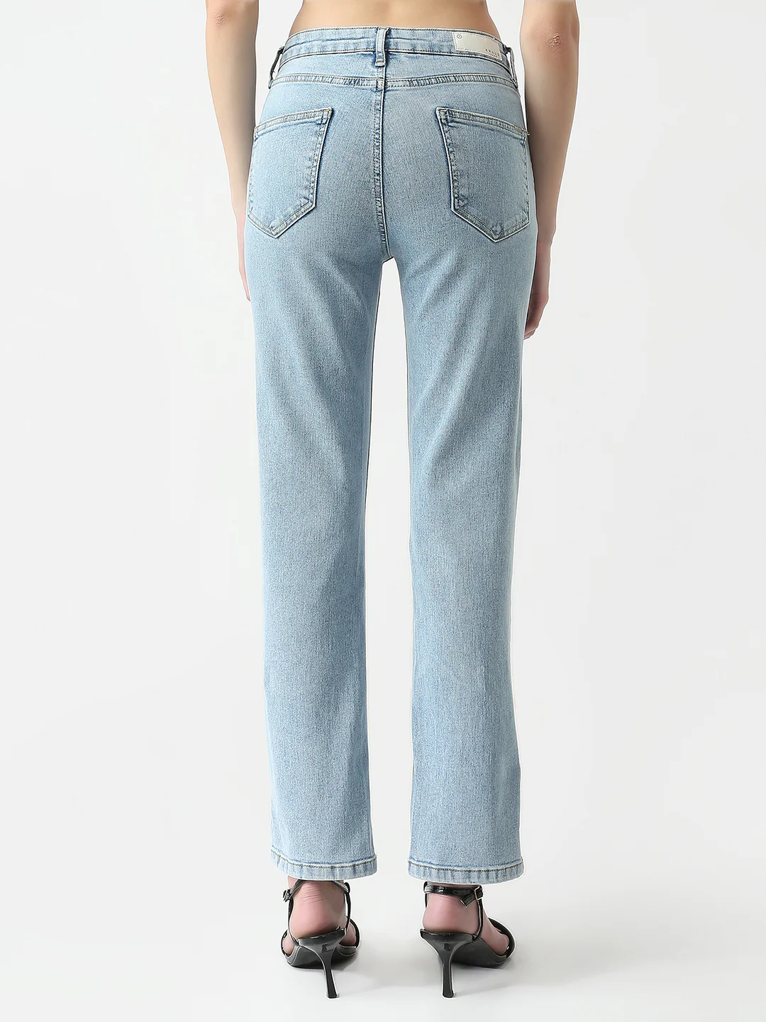 Women Light Blue High-Rise Slim Straight Jeans - Image 3