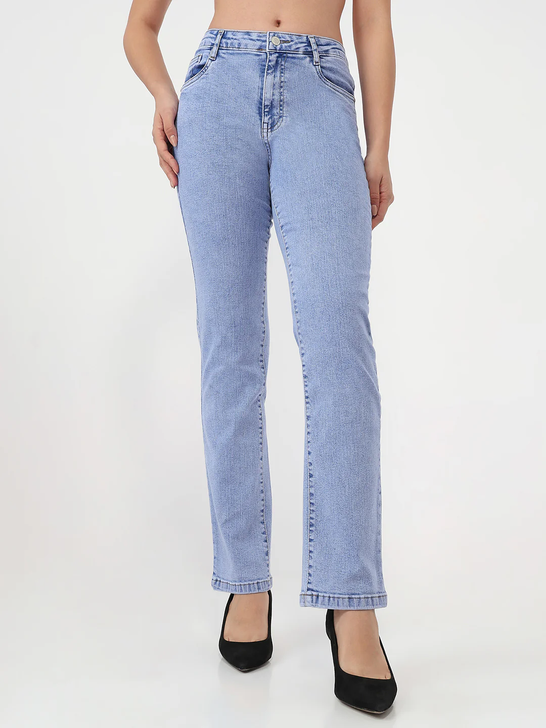 Women Light Blue High-Rise Slim Straight Jeans - Image 2
