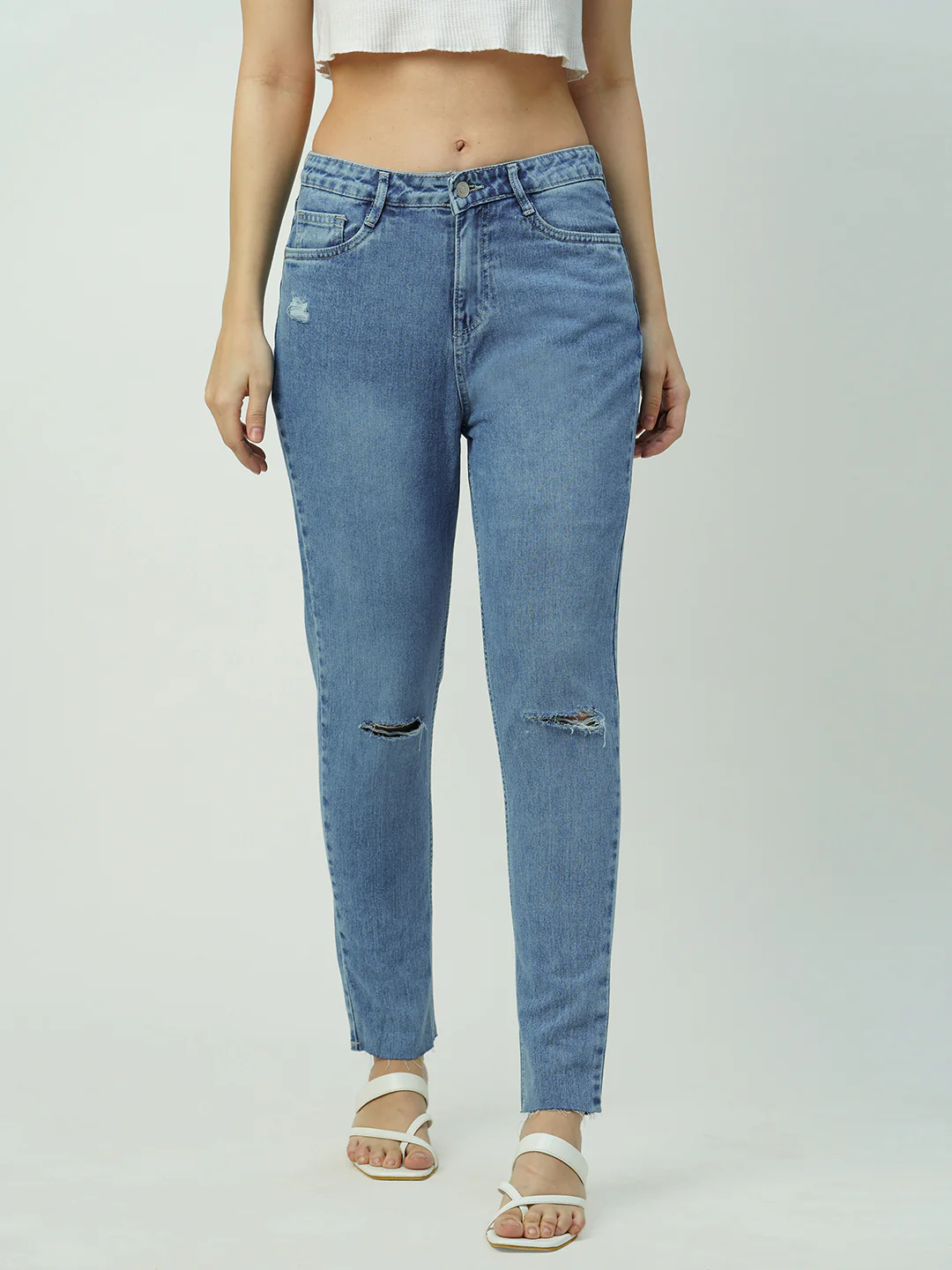 Women Light Blue High-Rise Slim Straight Jeans - Image 2
