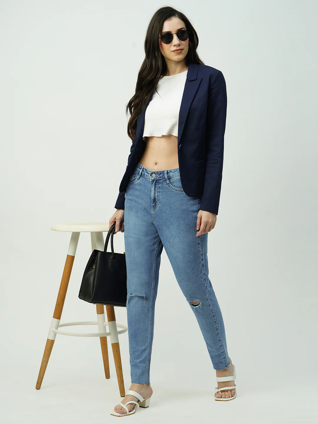 Women Light Blue High-Rise Slim Straight Jeans - Image 4