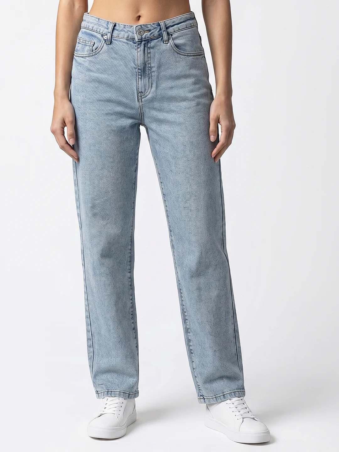 Women Light Blue High-Rise Straight Fit Jeans - Image 2