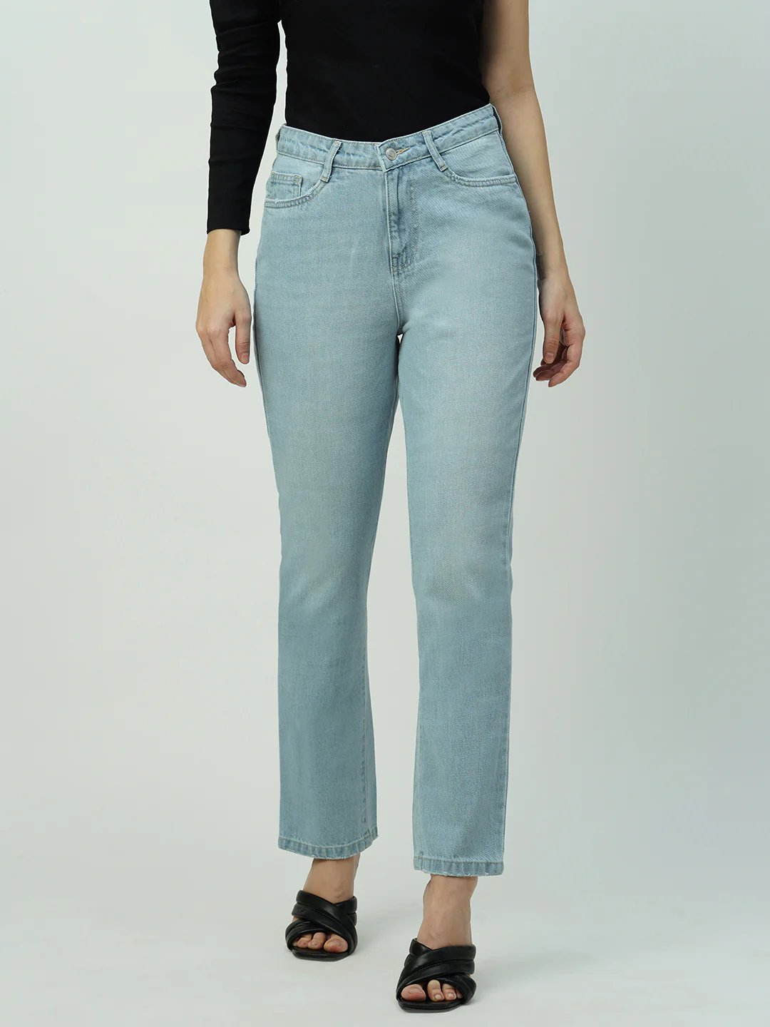 Women Light Blue High-Rise Straight Fit Jeans - Image 2