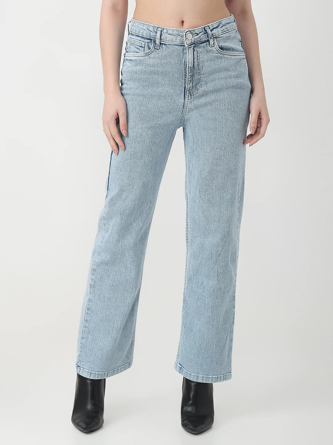 Women Light Blue High-Rise Straight Jeans - Image 2