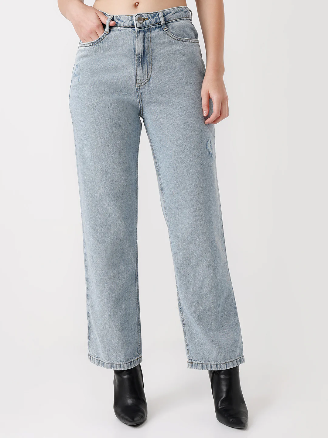 Women Light Blue High-Rise Straight Jeans - Image 2