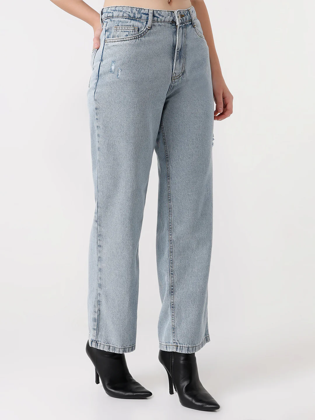 Women Light Blue High-Rise Straight Jeans - Image 5