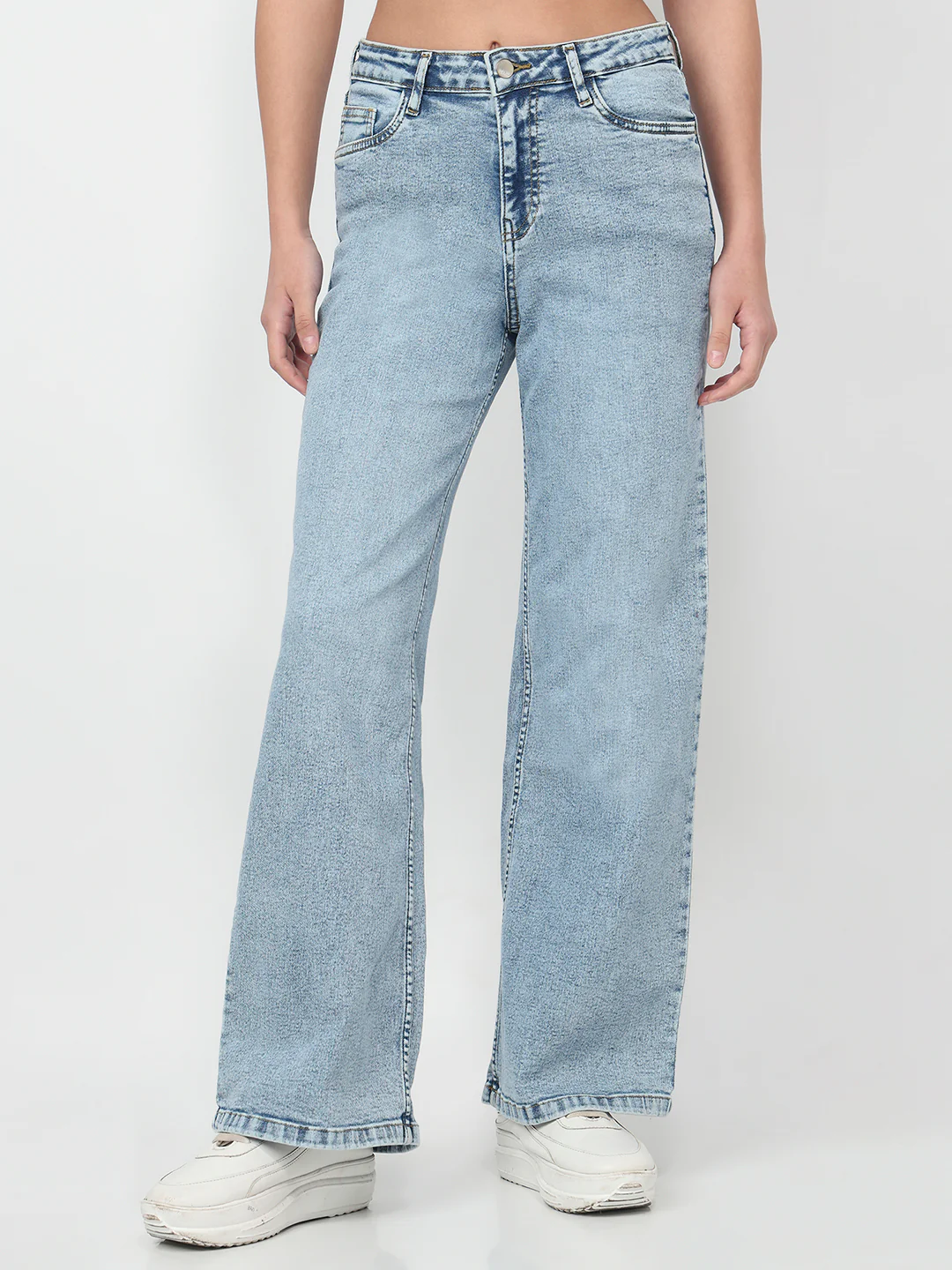Women Light Blue High-Rise Super Wide Leg Jeans - Image 2