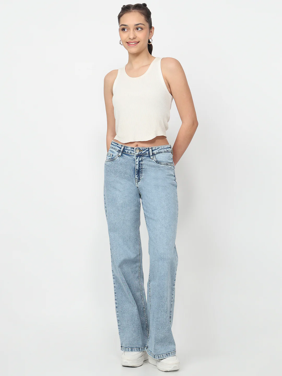 Women Light Blue High-Rise Super Wide Leg Jeans - Image 4