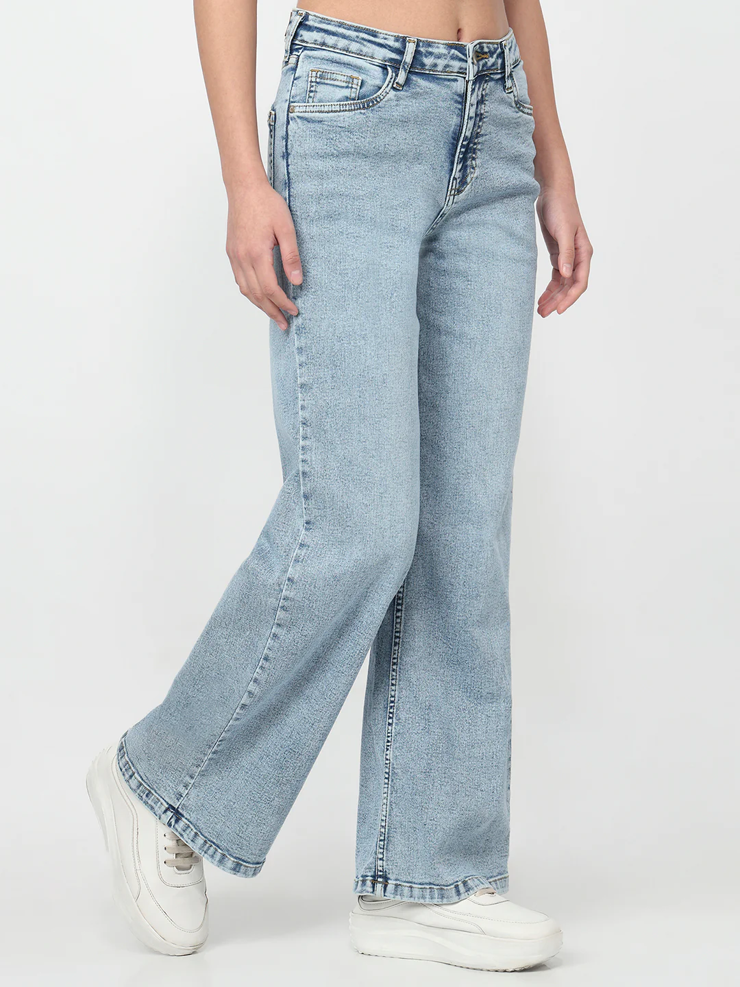 Women Light Blue High-Rise Super Wide Leg Jeans - Image 6