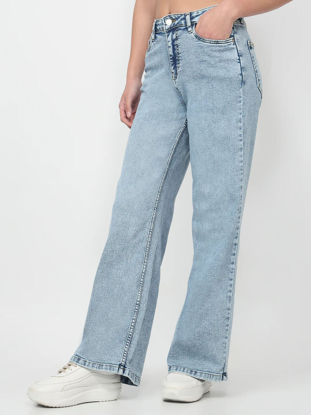 Women Light Blue High-Rise Super Wide Leg Jeans - Image 8