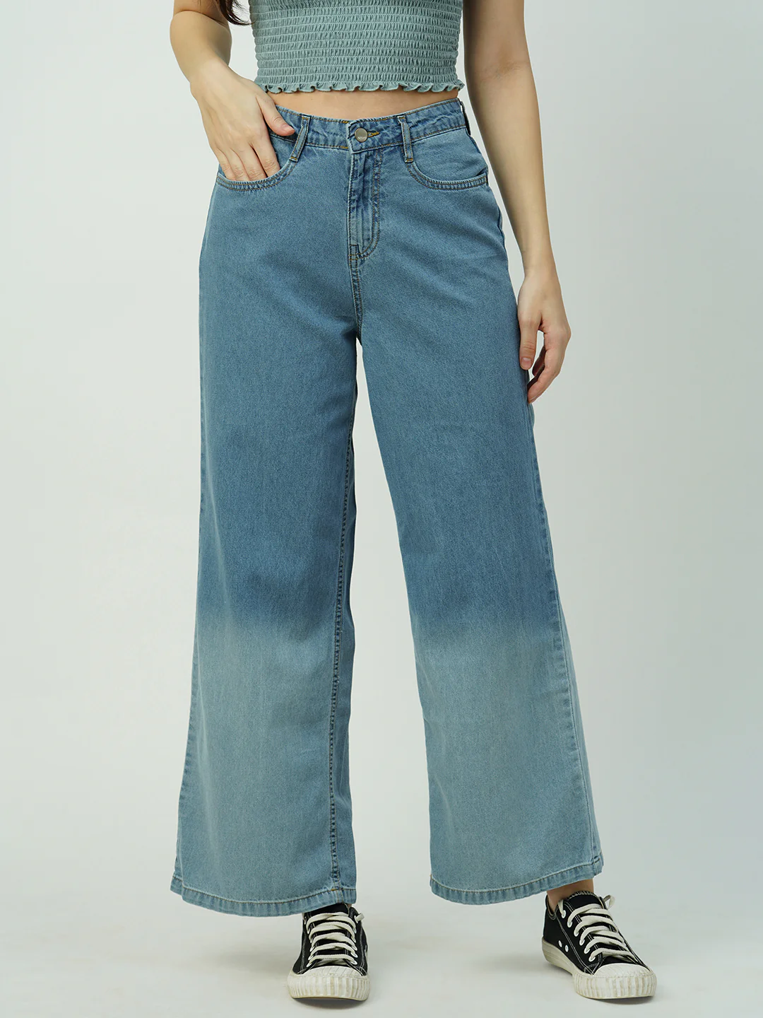 Women Light Blue High-Rise Super Wide Leg Jeans - Image 2