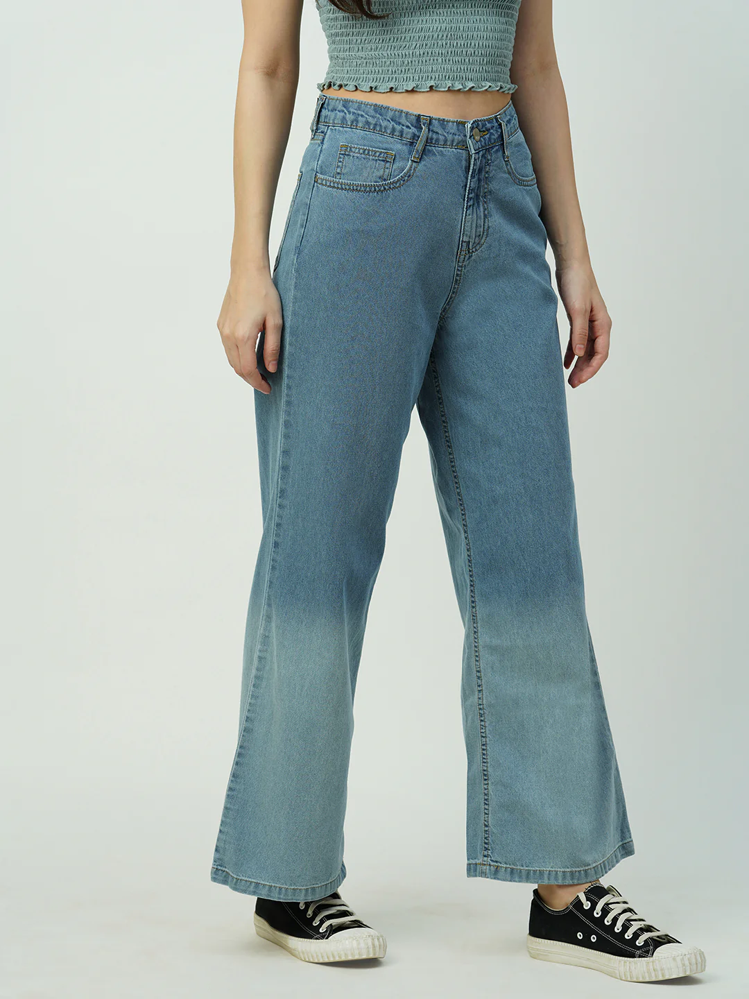 Women Light Blue High-Rise Super Wide Leg Jeans - Image 4