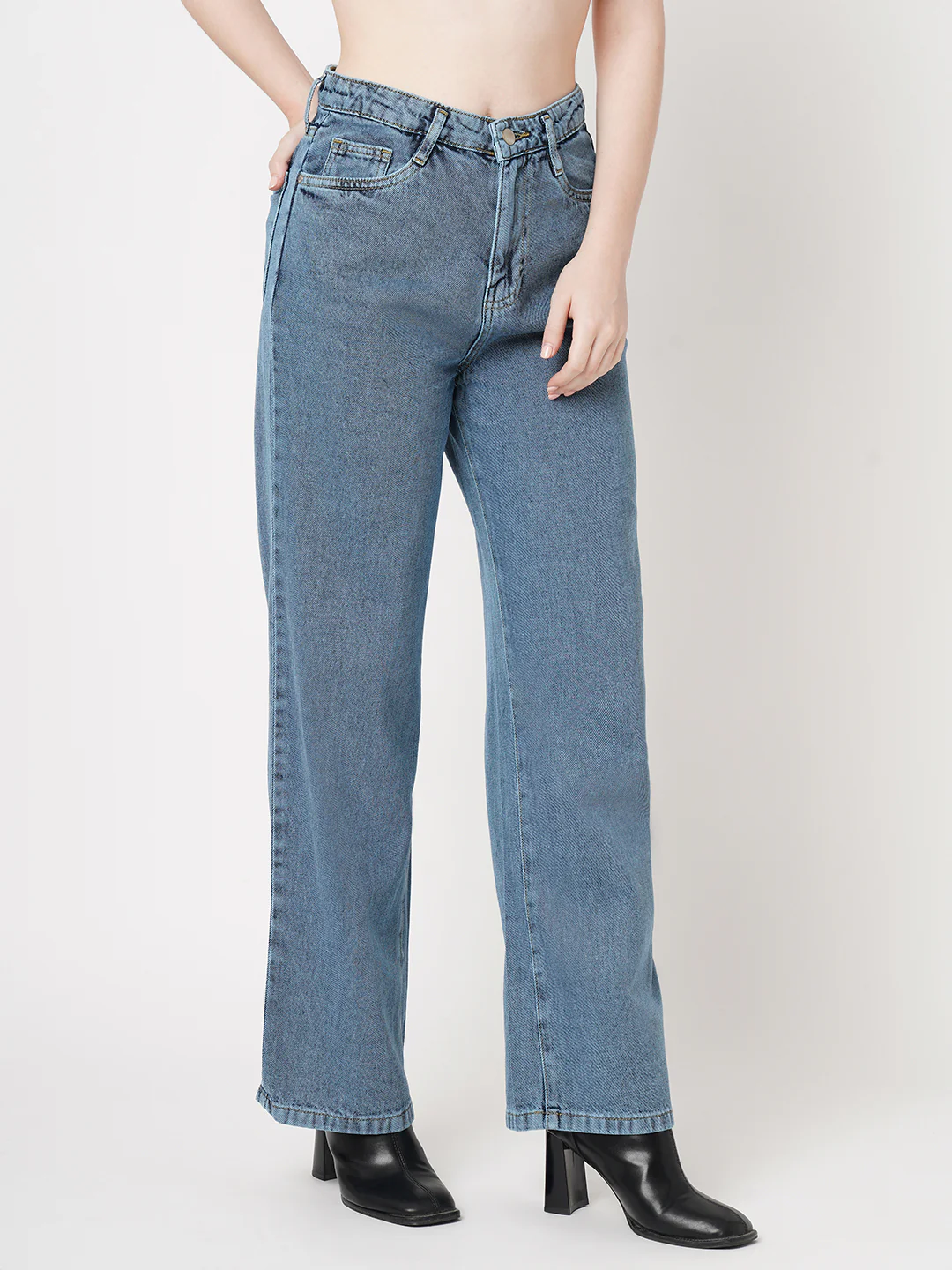 Women Light Blue High-Rise Wide Leg Jeans - Image 5