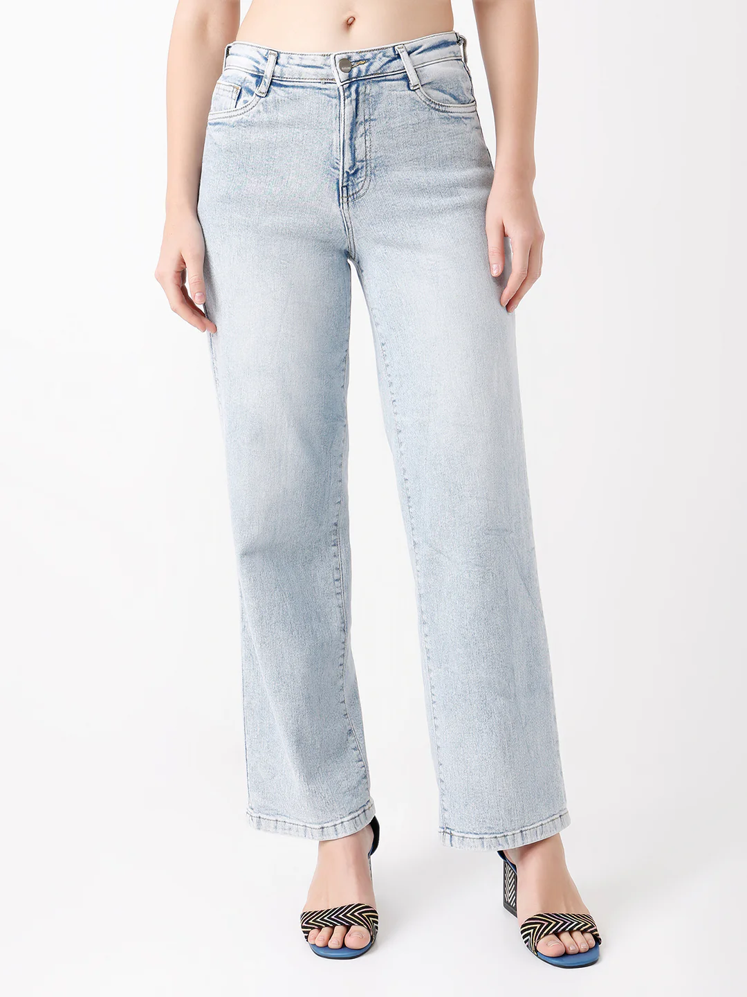 Women Light Blue High-Rise Wide Leg Jeans - Image 2