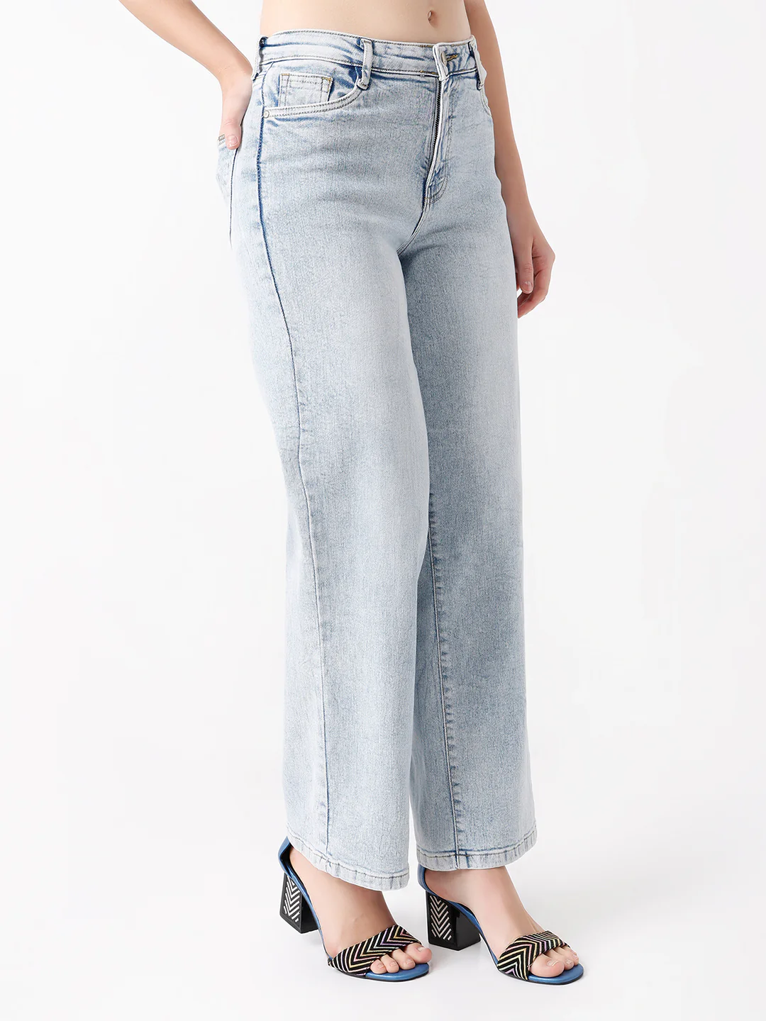 Women Light Blue High-Rise Wide Leg Jeans - Image 4