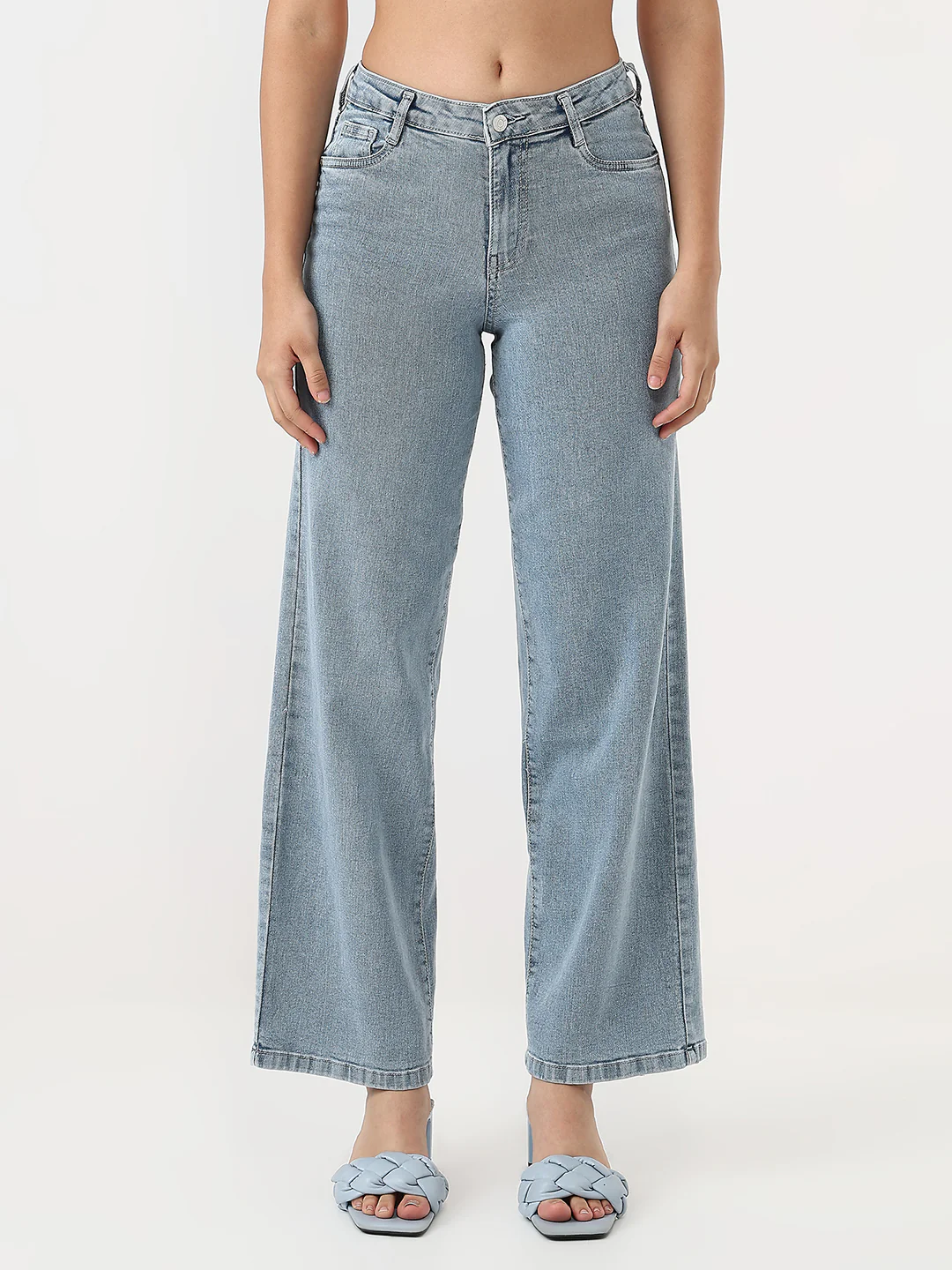 Women Light Blue High-Rise Wide Leg Jeans - Image 2
