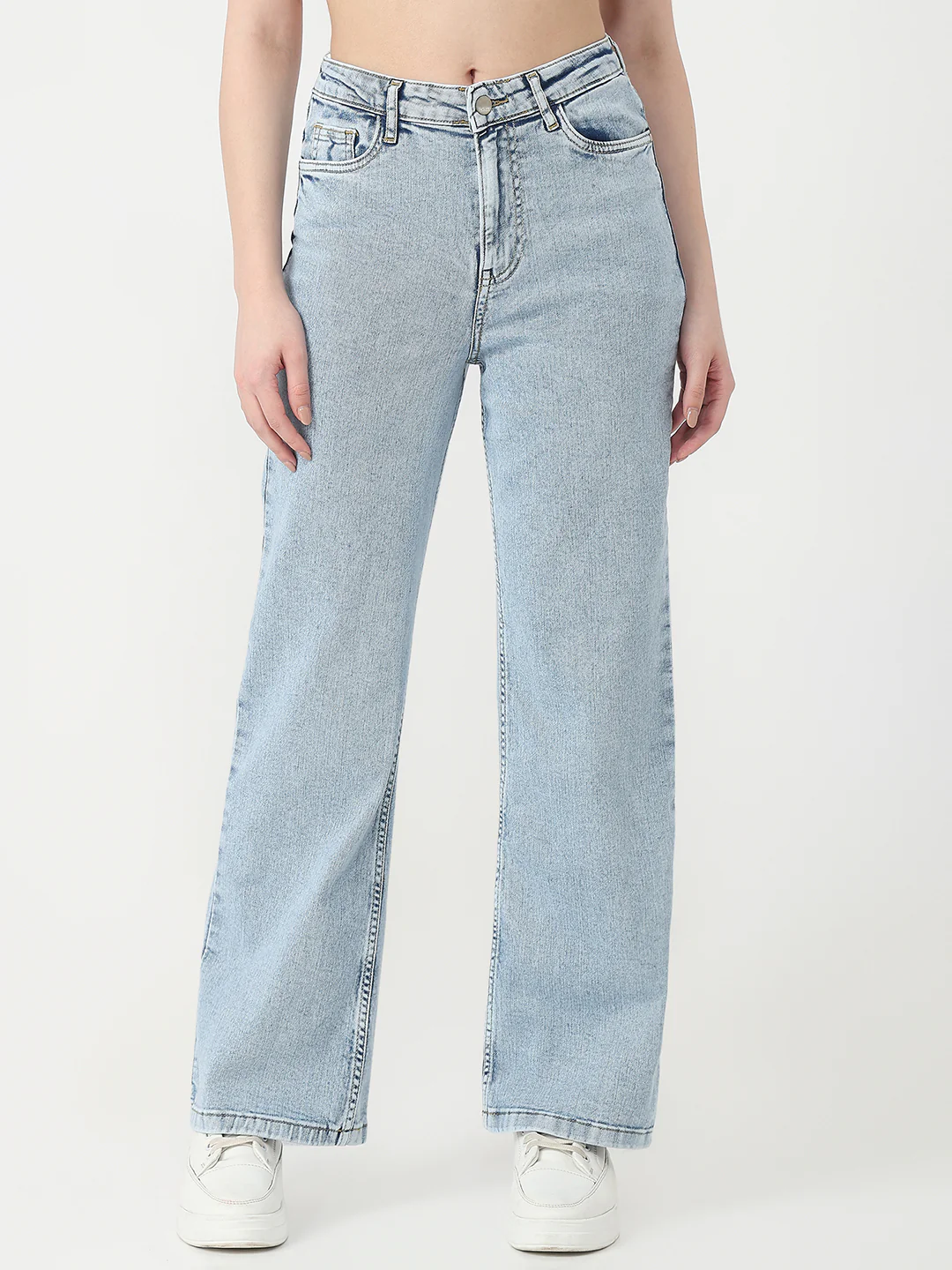 Women Light Blue High-Rise Wide Leg Jeans - Image 2