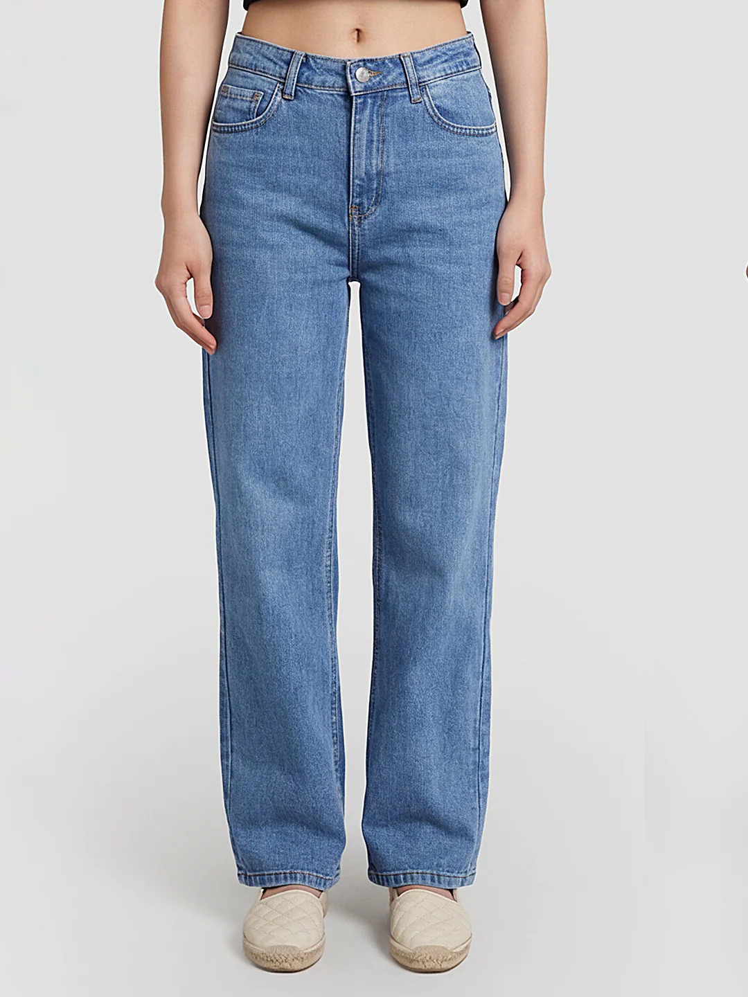 Women Light Blue High-Rise Wide Leg Jeans - Image 2