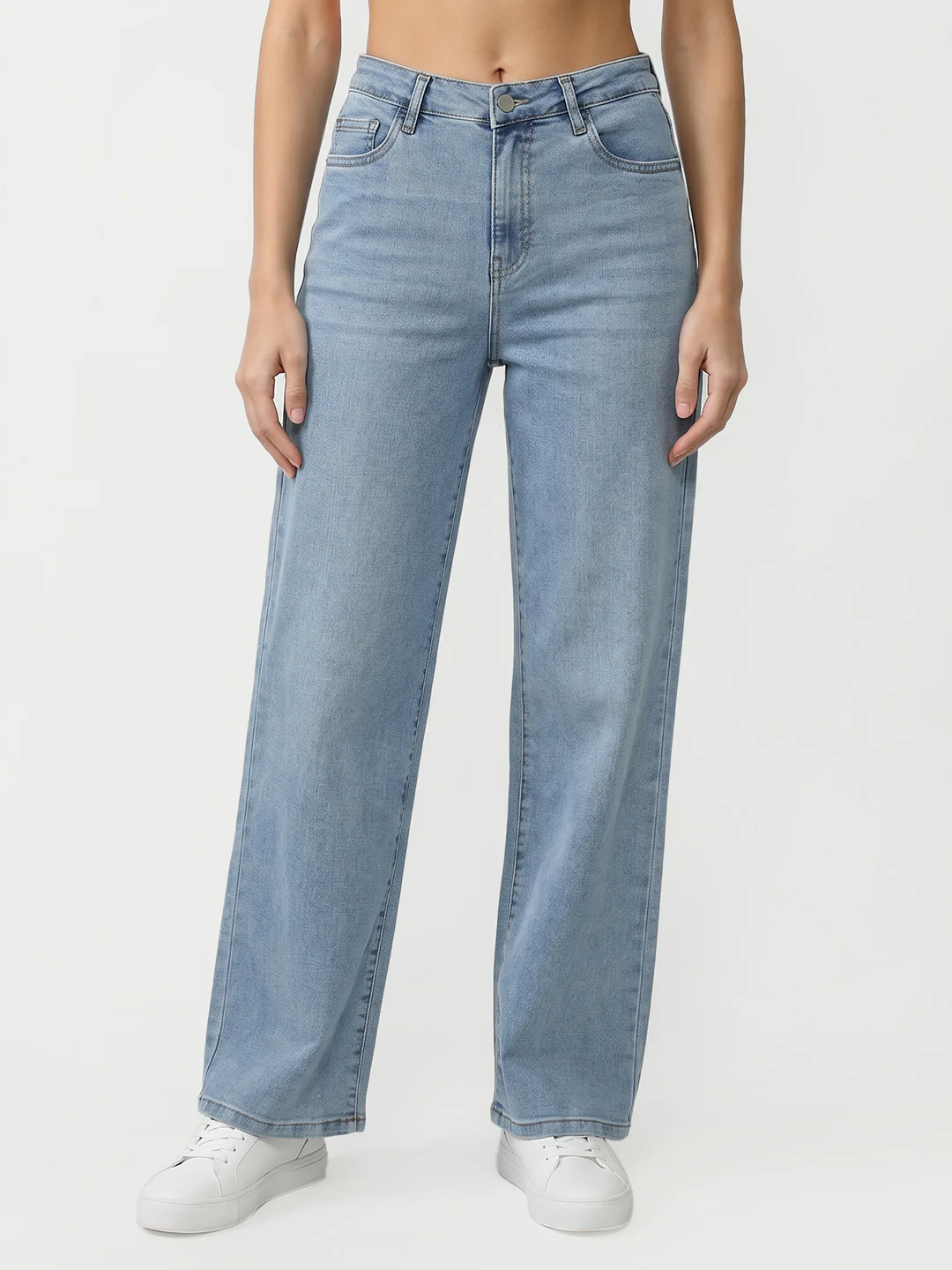 Women Light Blue High-Rise Wide Leg Jeans - Image 2