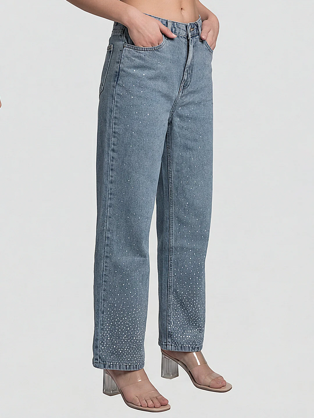 Women Light Blue High-Rise Wide Leg Jeans - Image 4