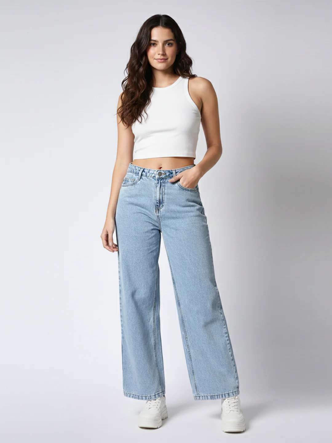 Women Light Blue High-Rise Wide Leg Jeans - Image 4