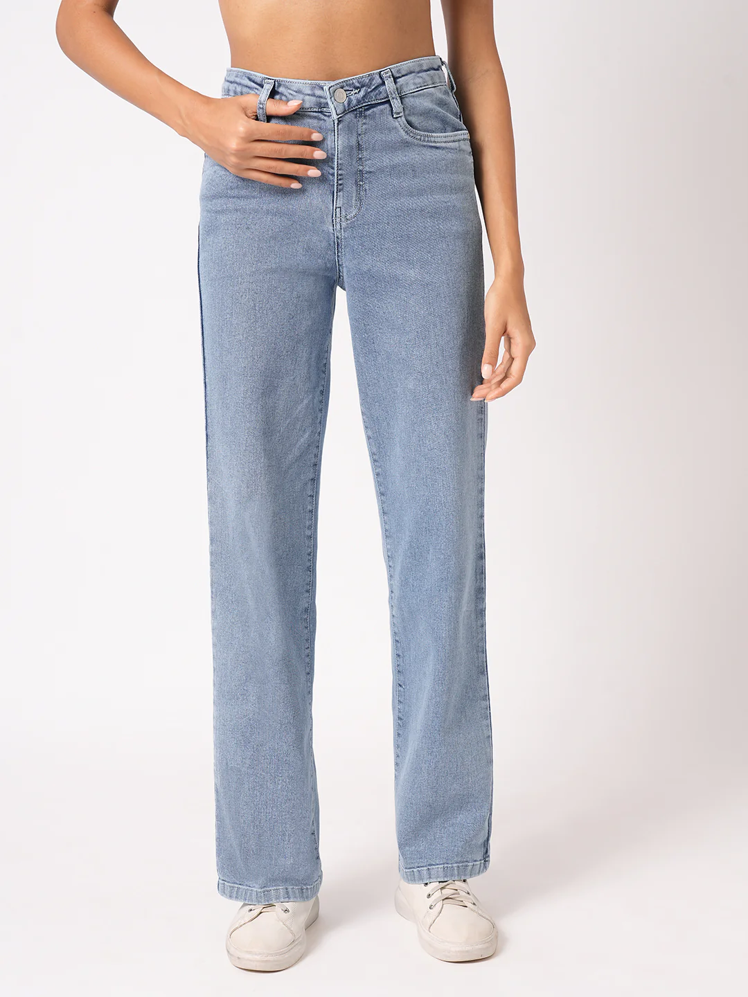 Women Light Blue High Rise Wide Leg Jeans - Image 2
